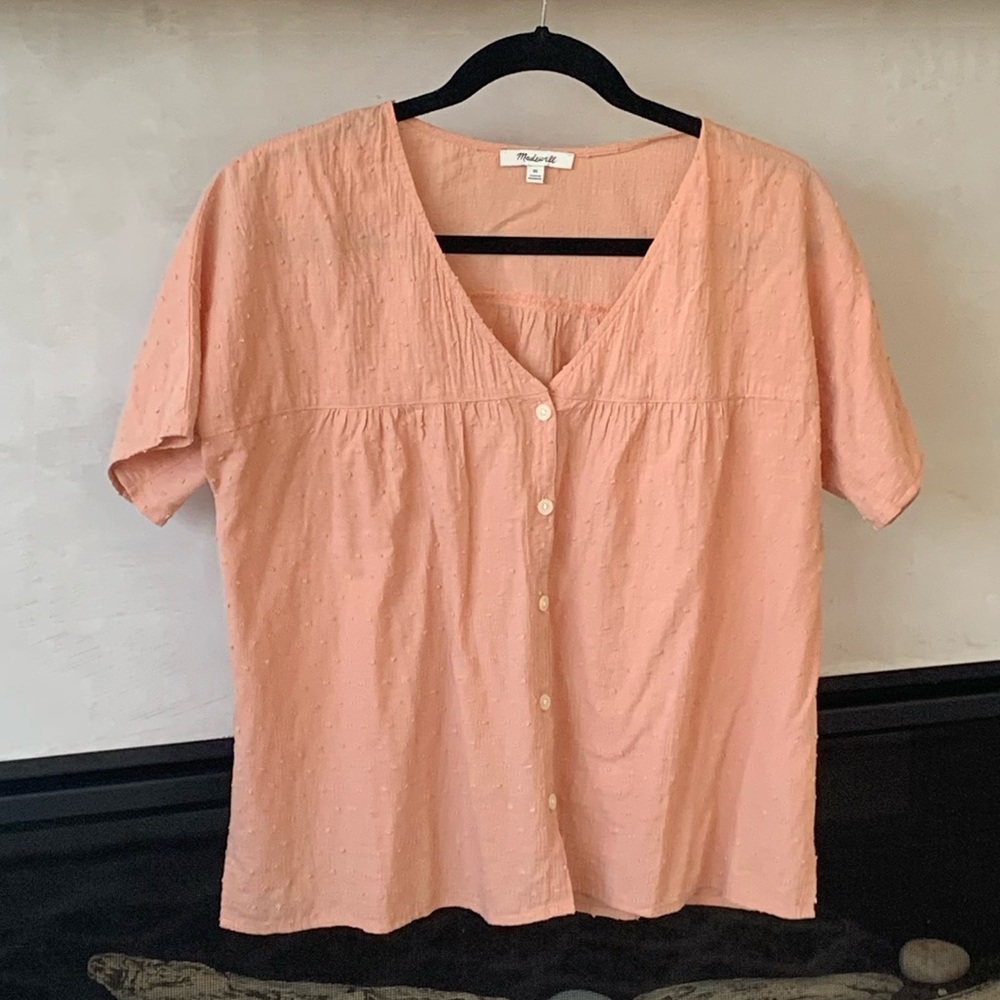 Madewell rhyme Peach Dot Swiss Cotton Button Front Blouse
